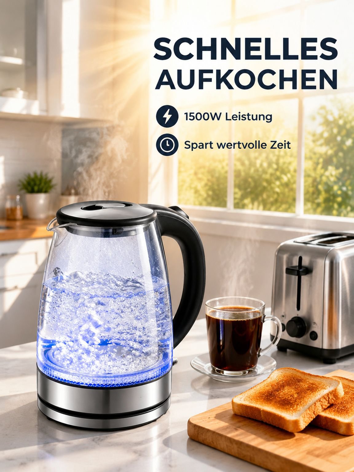 Glas-Wasserkocher mit Trockenlaufschutz