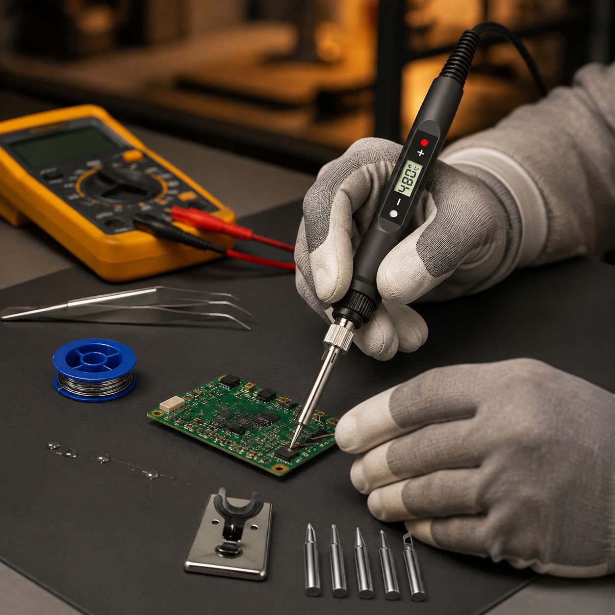 Kit d'outils de réparation avec fer à souder industriel à température réglable