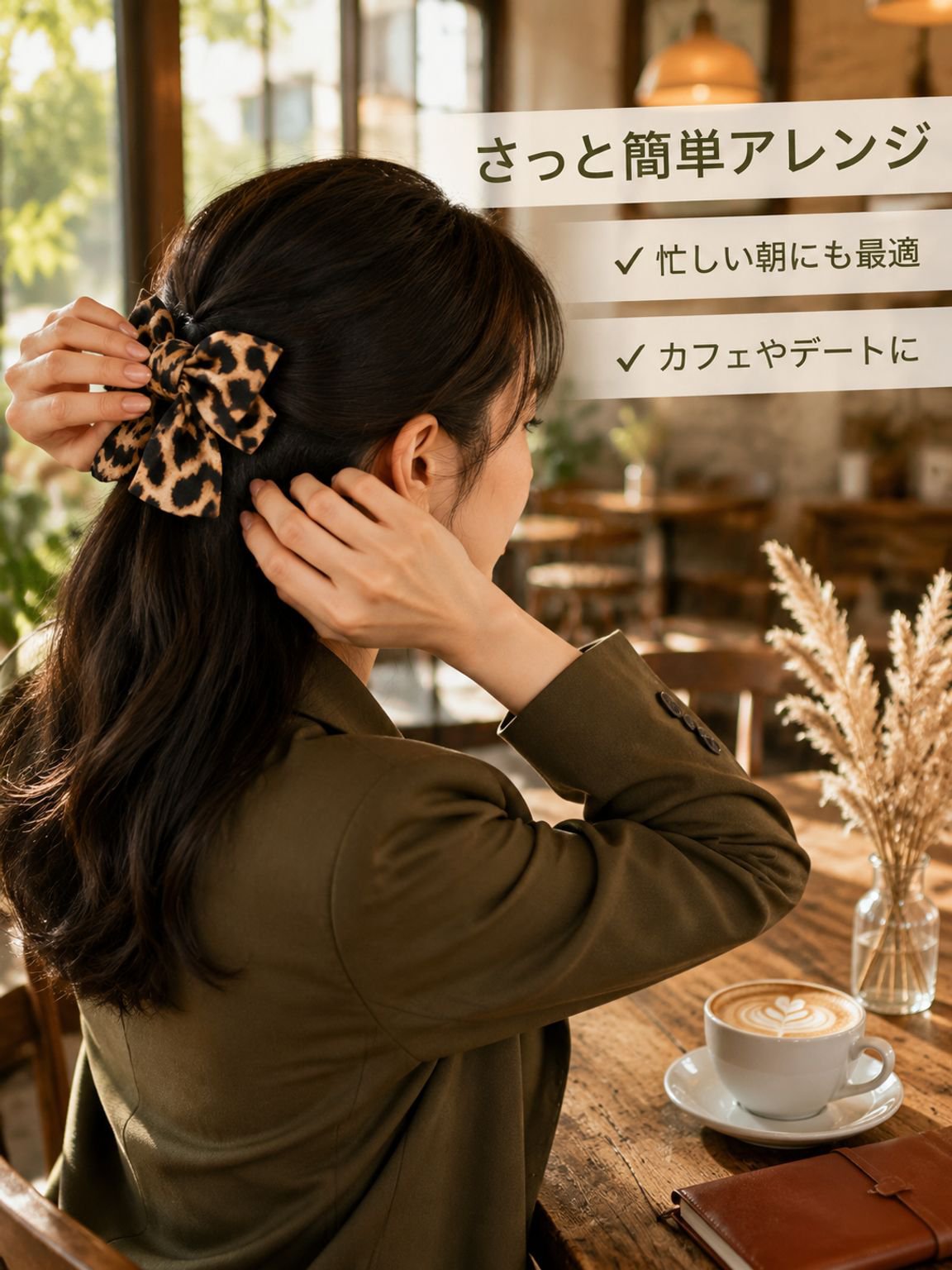 ヒョウ柄のリボンヘアクリップ
