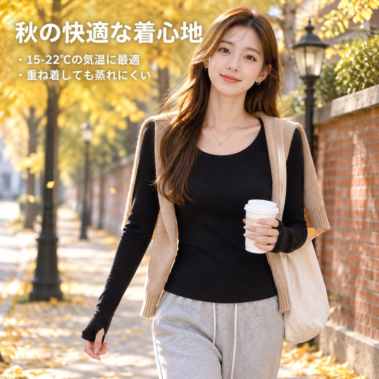 初秋 ベーシック インナー クルーネック 長袖Tシャツ レディース 秋冬 綿 伸縮 スリム トップス