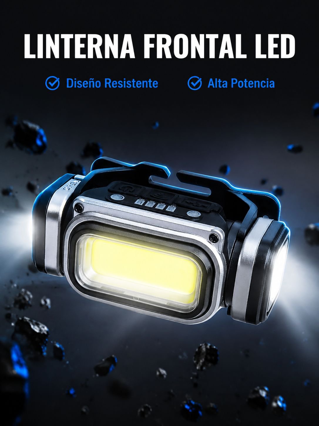 Lámpara Frontal LED de Alta Potencia y Largo Alcance, Portátil