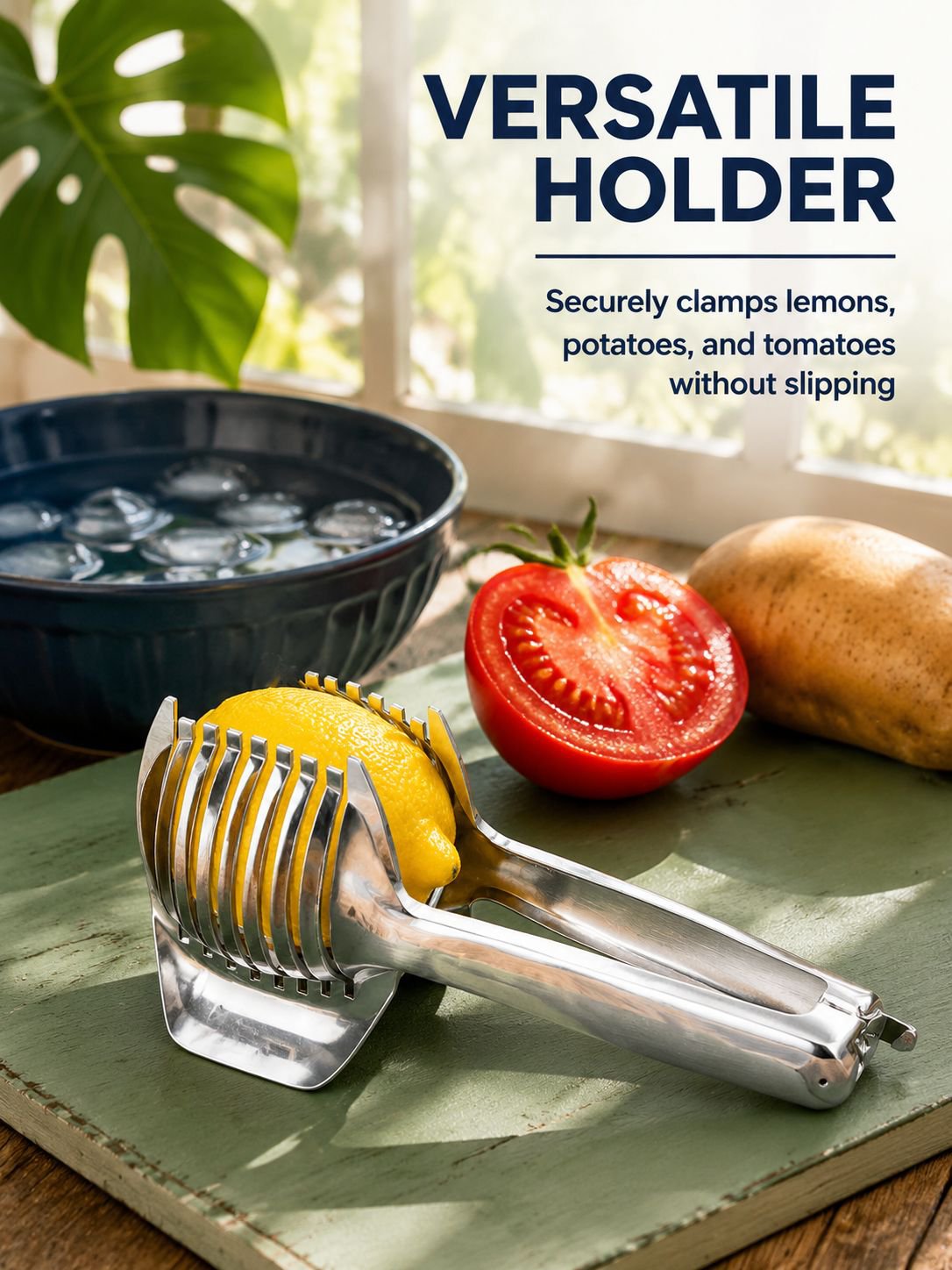 Stainless steel fruit slicer slicing lemons