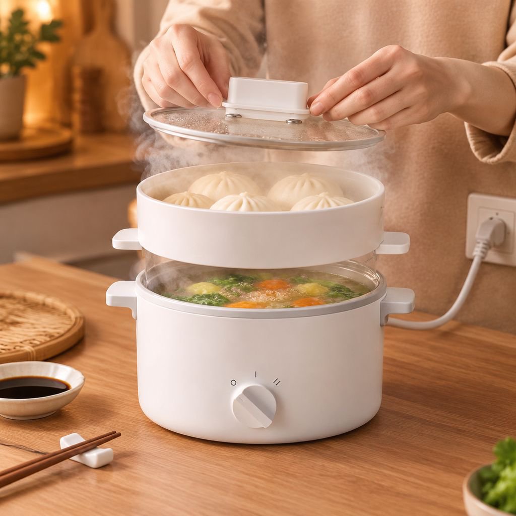 1.5L Two-Tier Multi-Purpose Electric Steamer, Tabletop Cookware, Mold-Resistant and Easy to Clean