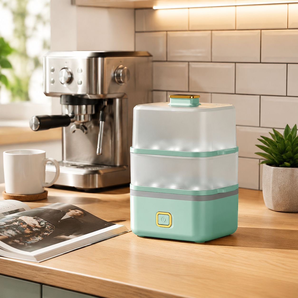 Máquina de desayuno al vapor multifuncional de doble capa para el hogar