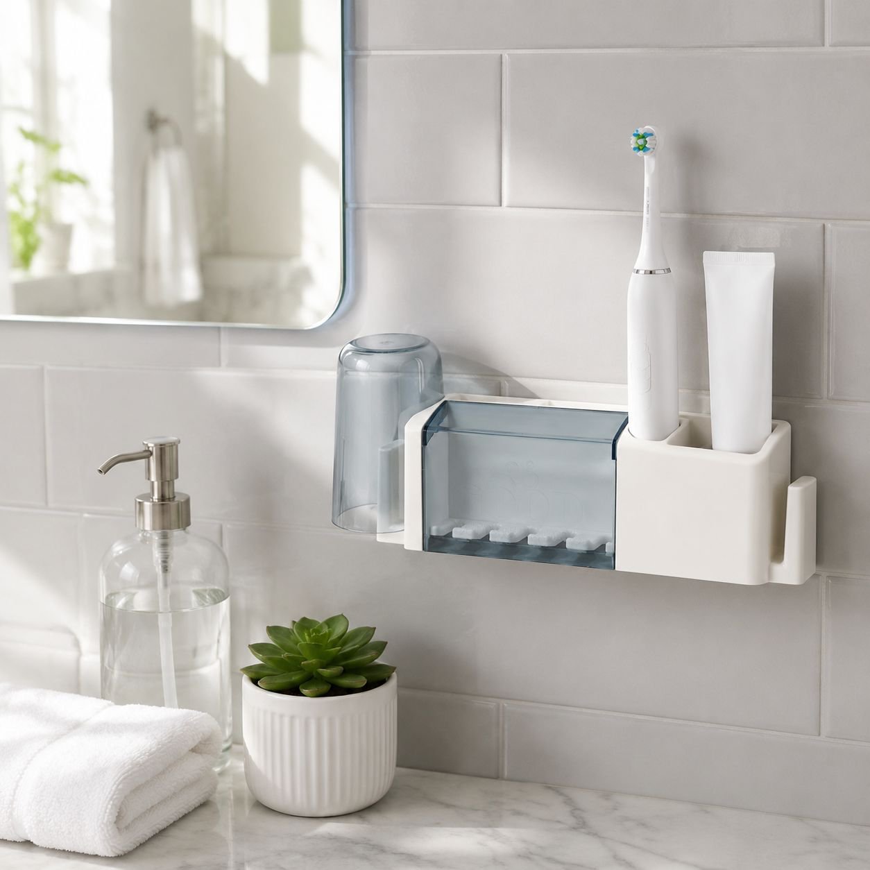 Wall-mounted electric toothbrush holder for bathroom, no drilling required, wash cup and toothbrush 