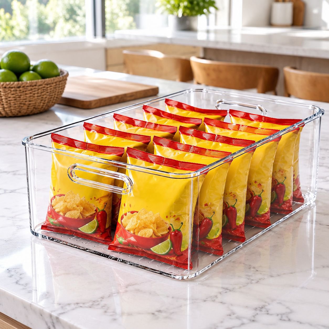 Caja organizadora de acrílico transparente para escritorio tamaño mediano para snacks