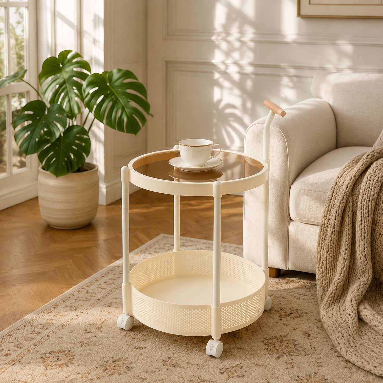 Luxury Mobile Glass Side Trolley Table