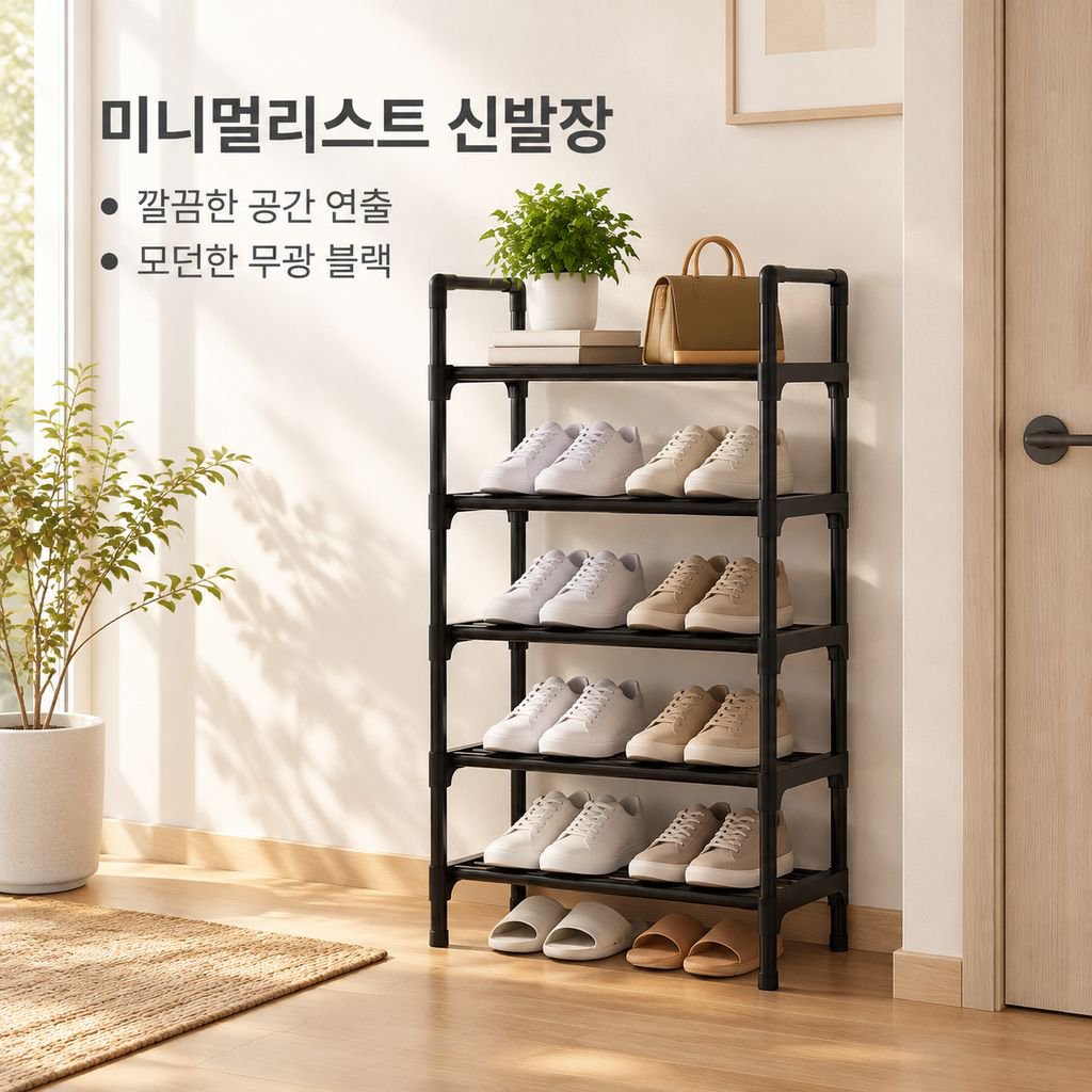 스탠드 행거 신발장 일체형 메탈 옷걸이 다기능 현관 복도 선반