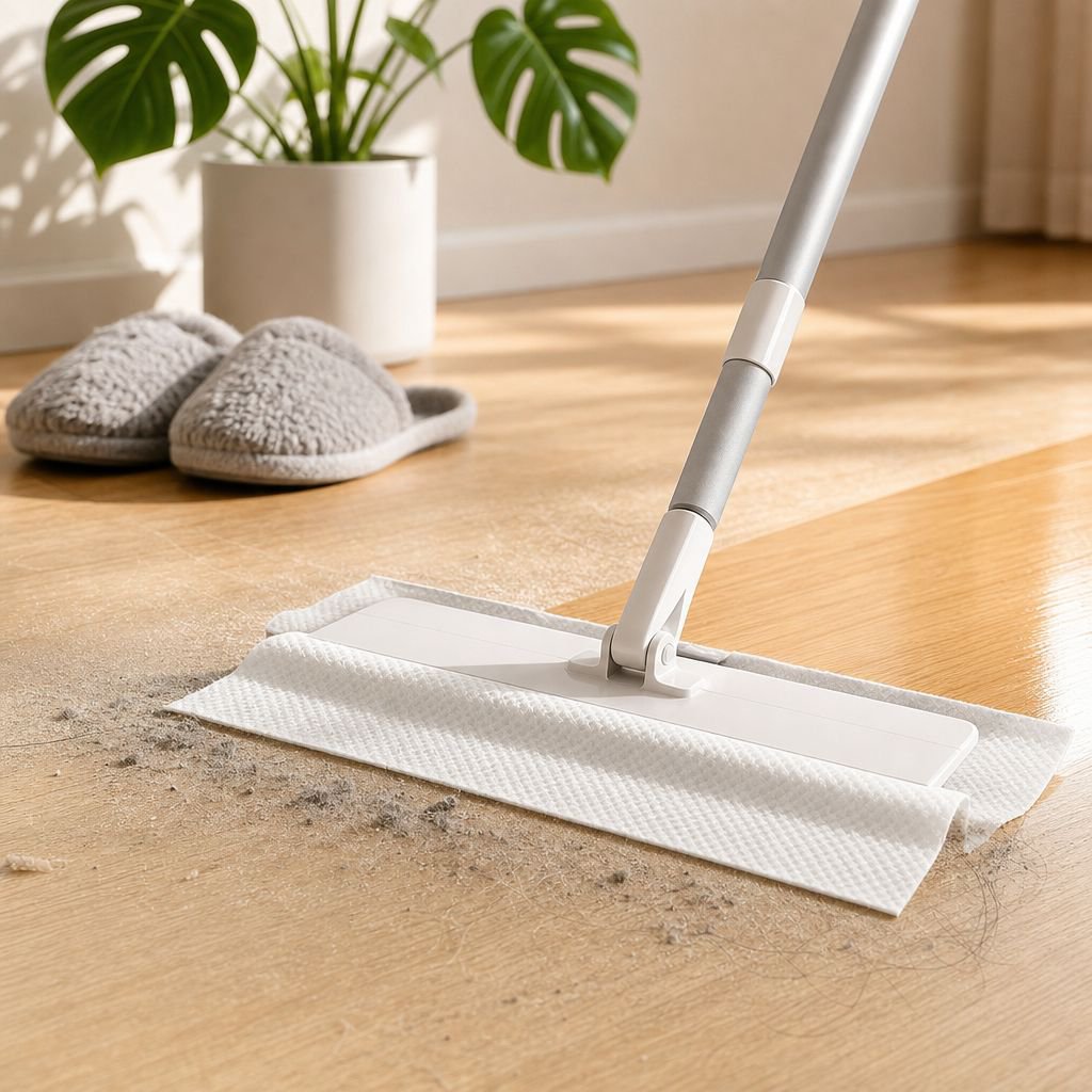 Easy-to-use JMY mop pads attached to mop head