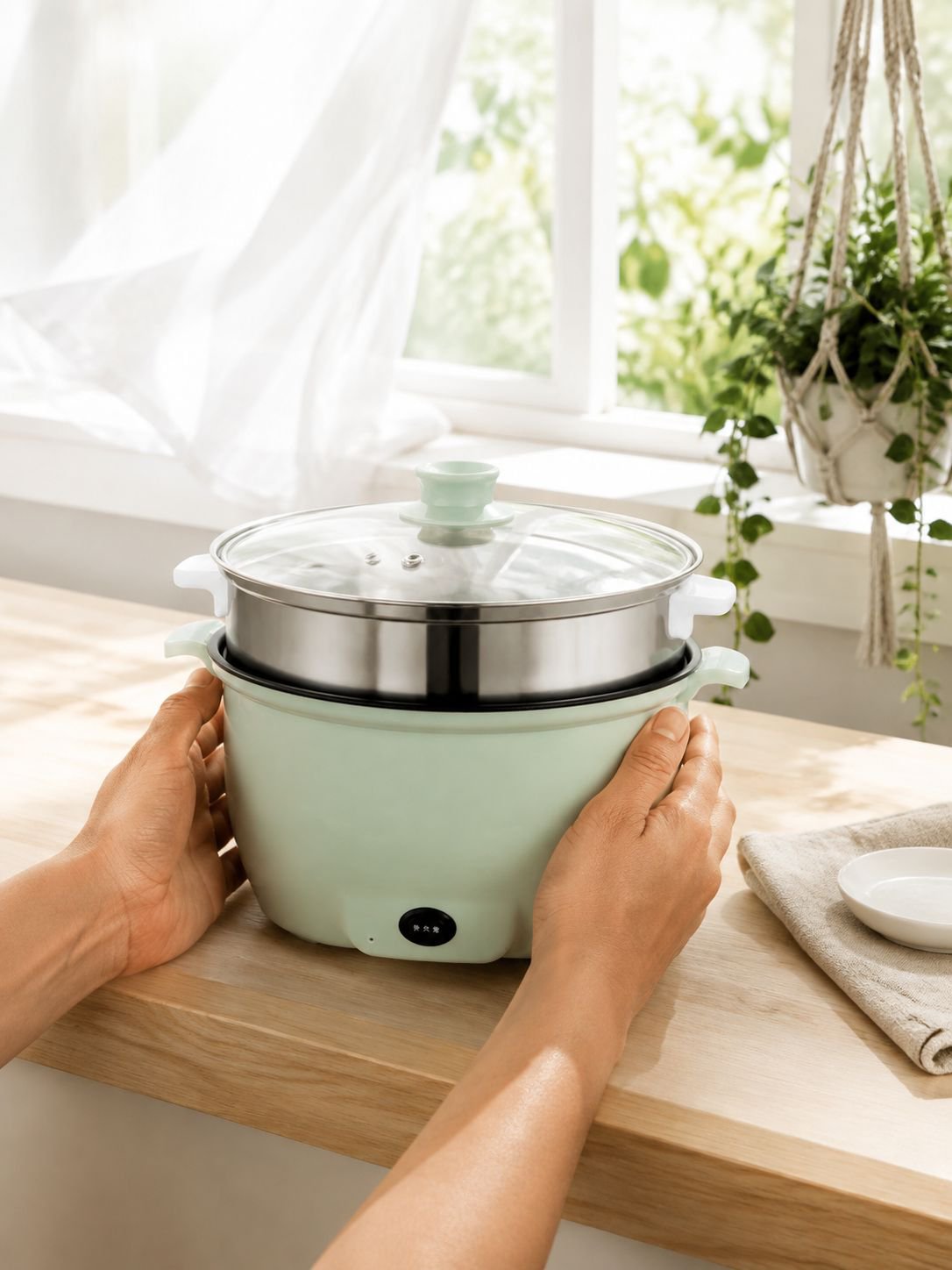 Preparación de comidas rápidas en dormitorio con olla eléctrica