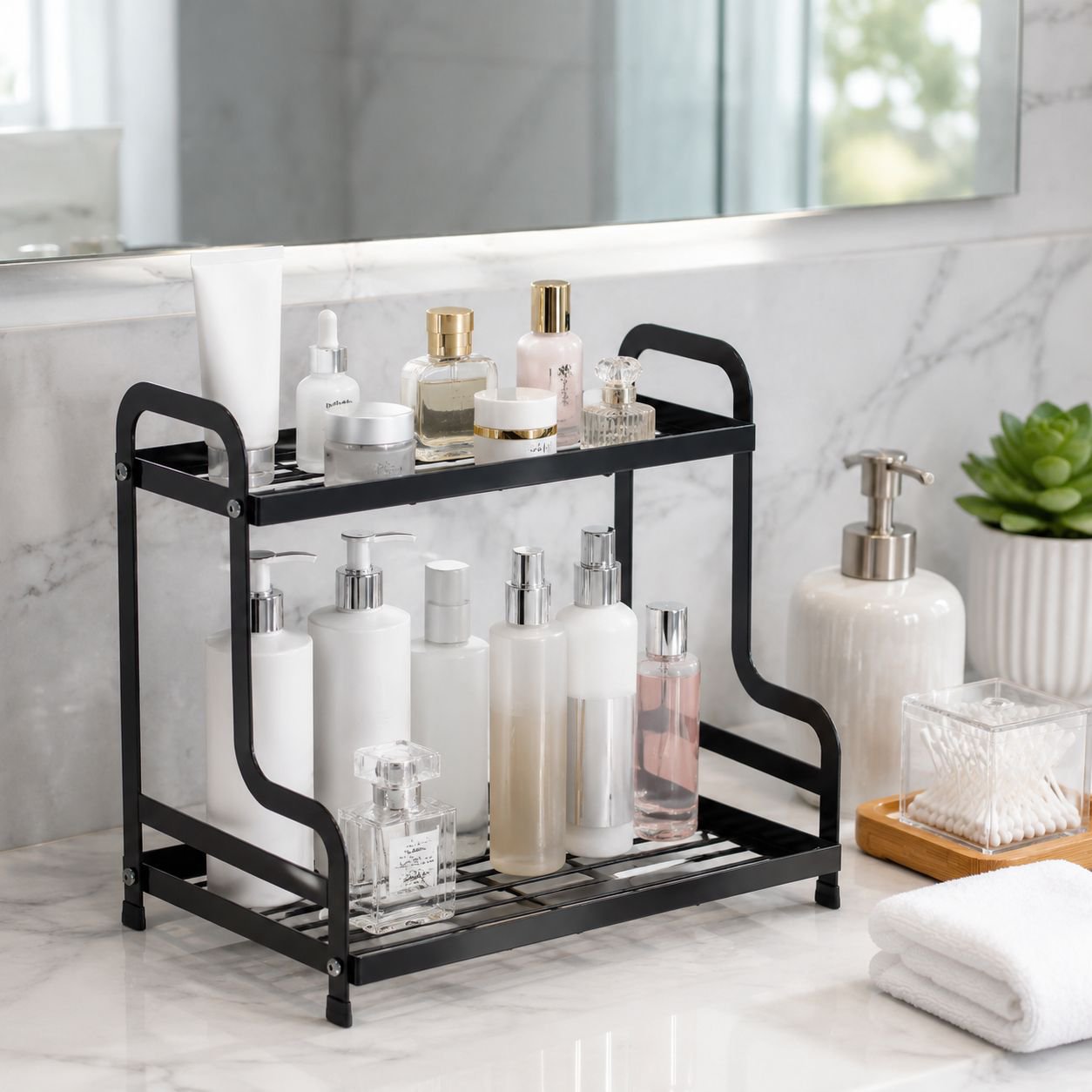 Double-layer cosmetics storage rack skin care products perfume storage box bathroom storage rack bat