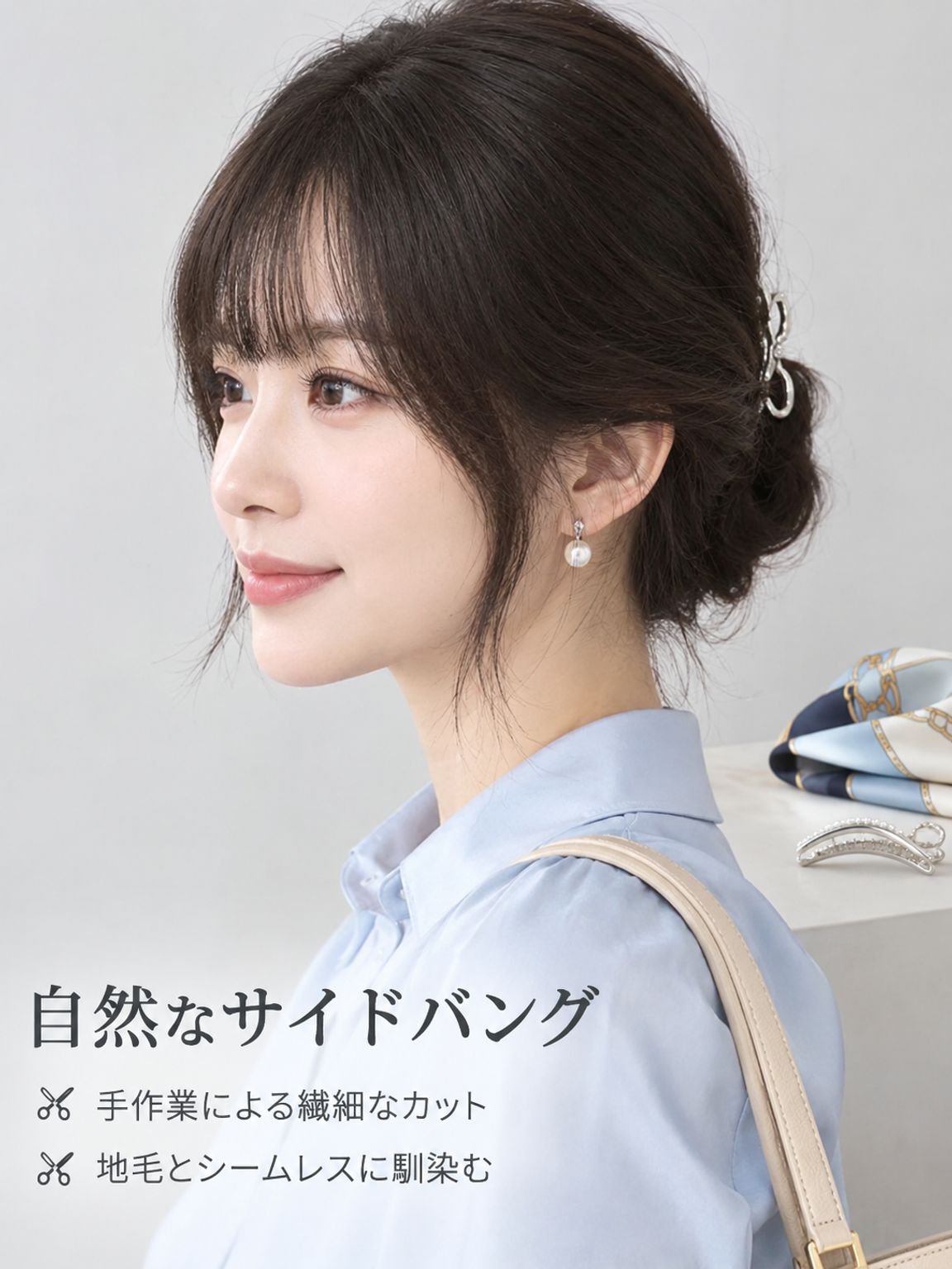 自然な仕上がりの面ファスナー式ウィッグ（女性用）