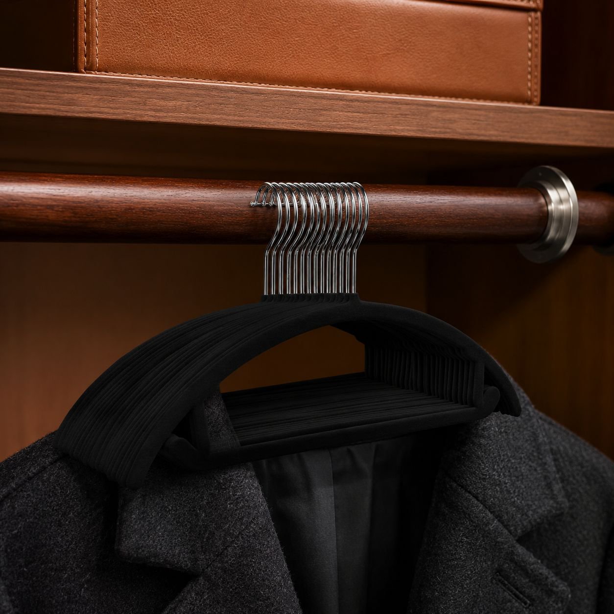 Close-up of non-slip shoulder design on clothes hanger