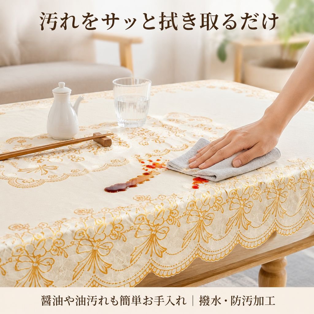 防水・防油・耐熱金箔テーブルクロス コーヒーテーブル用