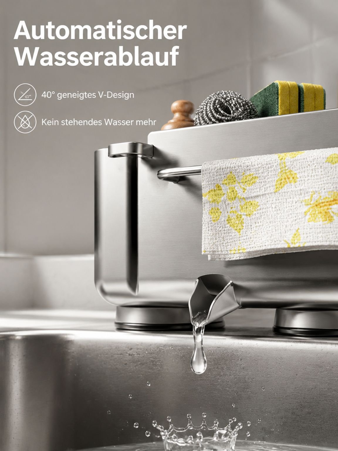 Spültuchhalter mit Saugnapf und Abtropffunktion – perfekte Organisation in der Küche