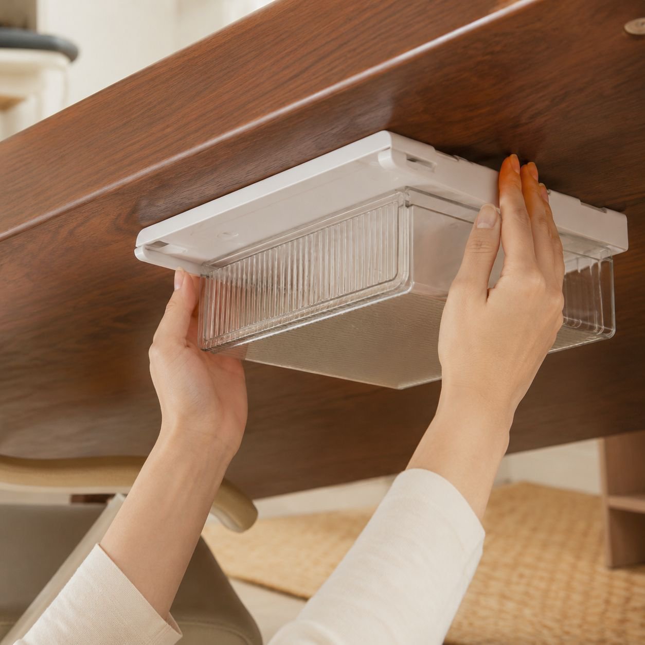 Hidden Desktop Organizer Box, No Installation Needed, with Pen Slot