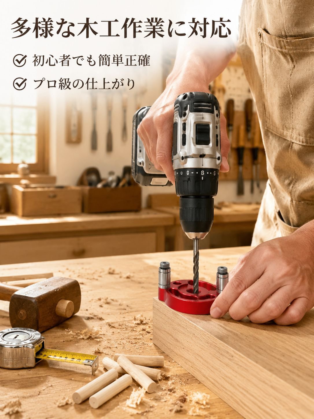 木工用垂直センター穴あけガイド 3-10mm丸ダボ接合用ドリルガイド