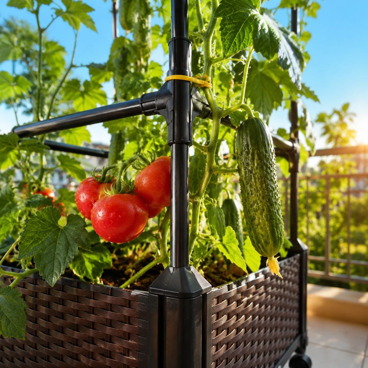 Caja para verduras y flores con soporte de enrejado