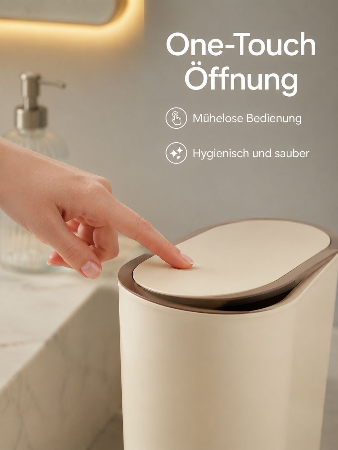 Schlanker, geruchsdichter Mülleimer für Badezimmer, großer Aufbewahrungseimer mit Druckdeckel