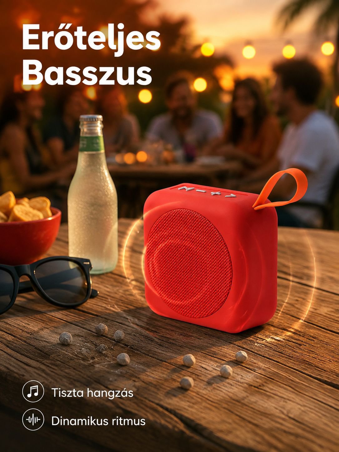 Hordozható négyzet alakú Bluetooth hangszóró, kültéri kézi vízálló mélynyomó