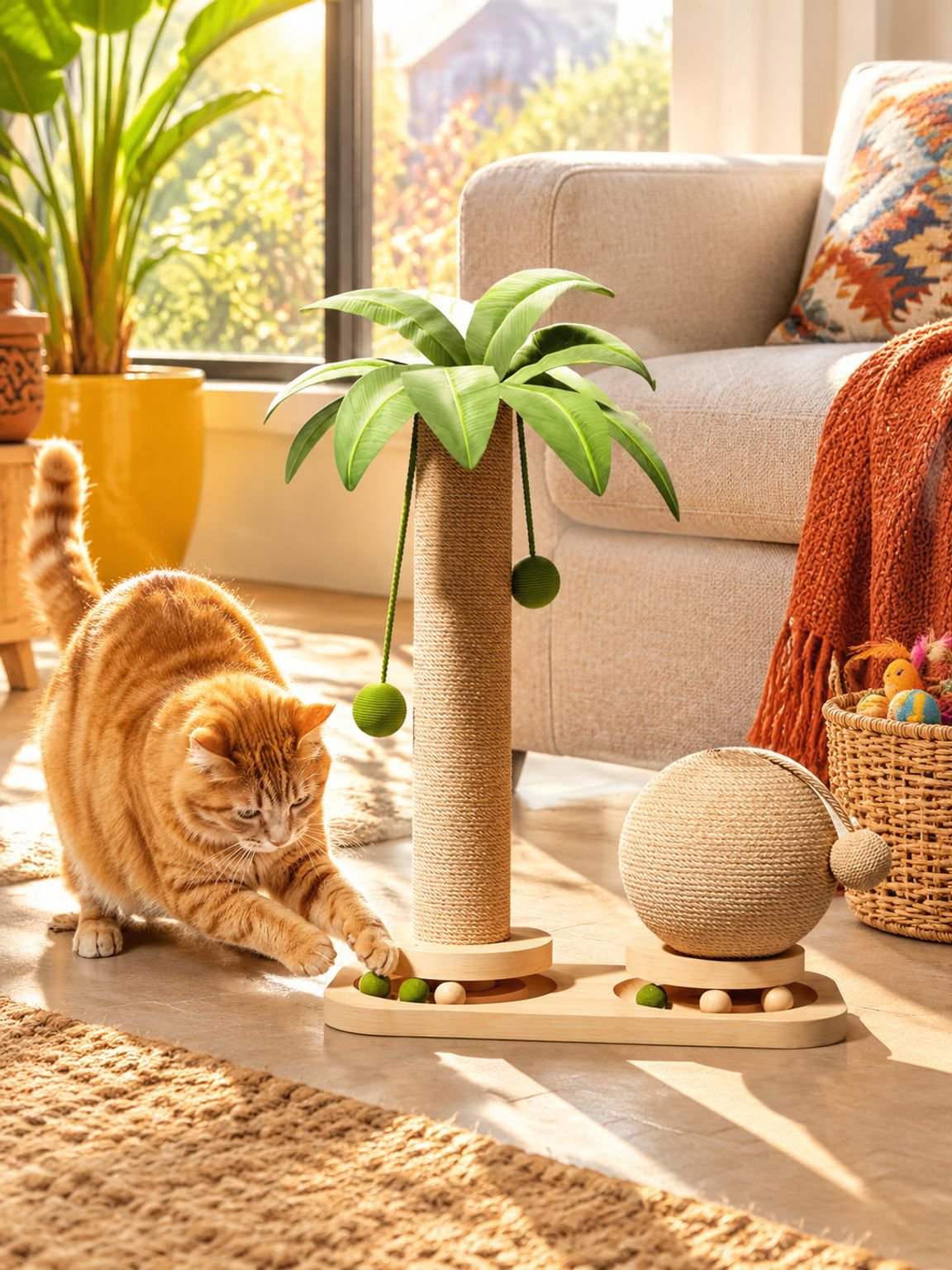 Árbol rascador para gatos con diseño de palmera