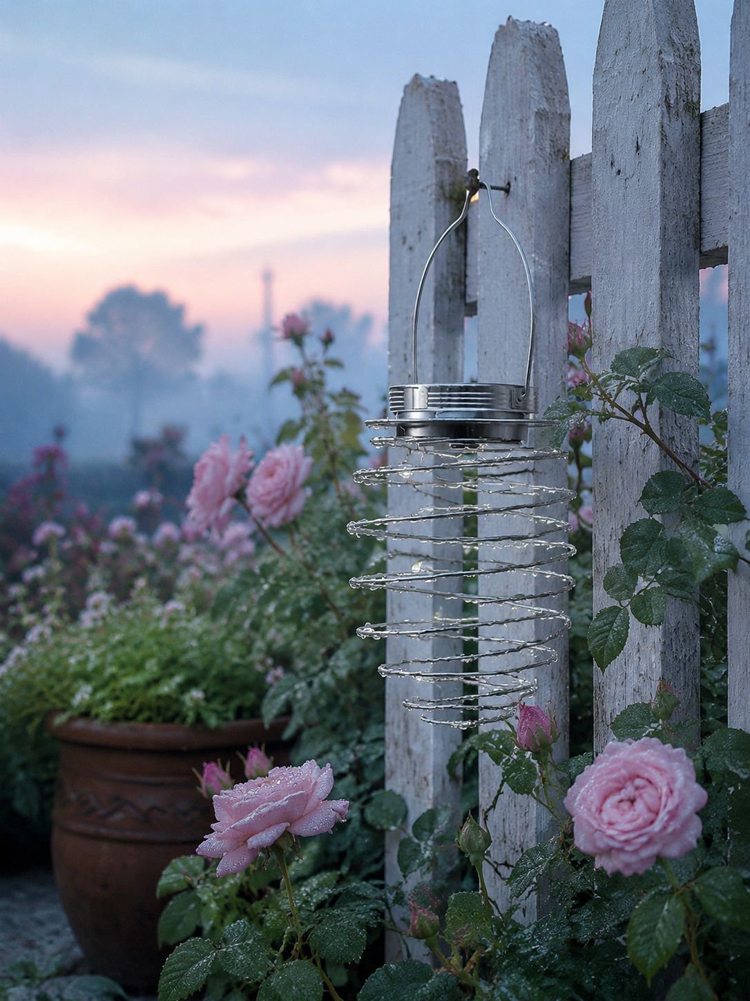 Pineapple lamp lantern providing ambient light in garden