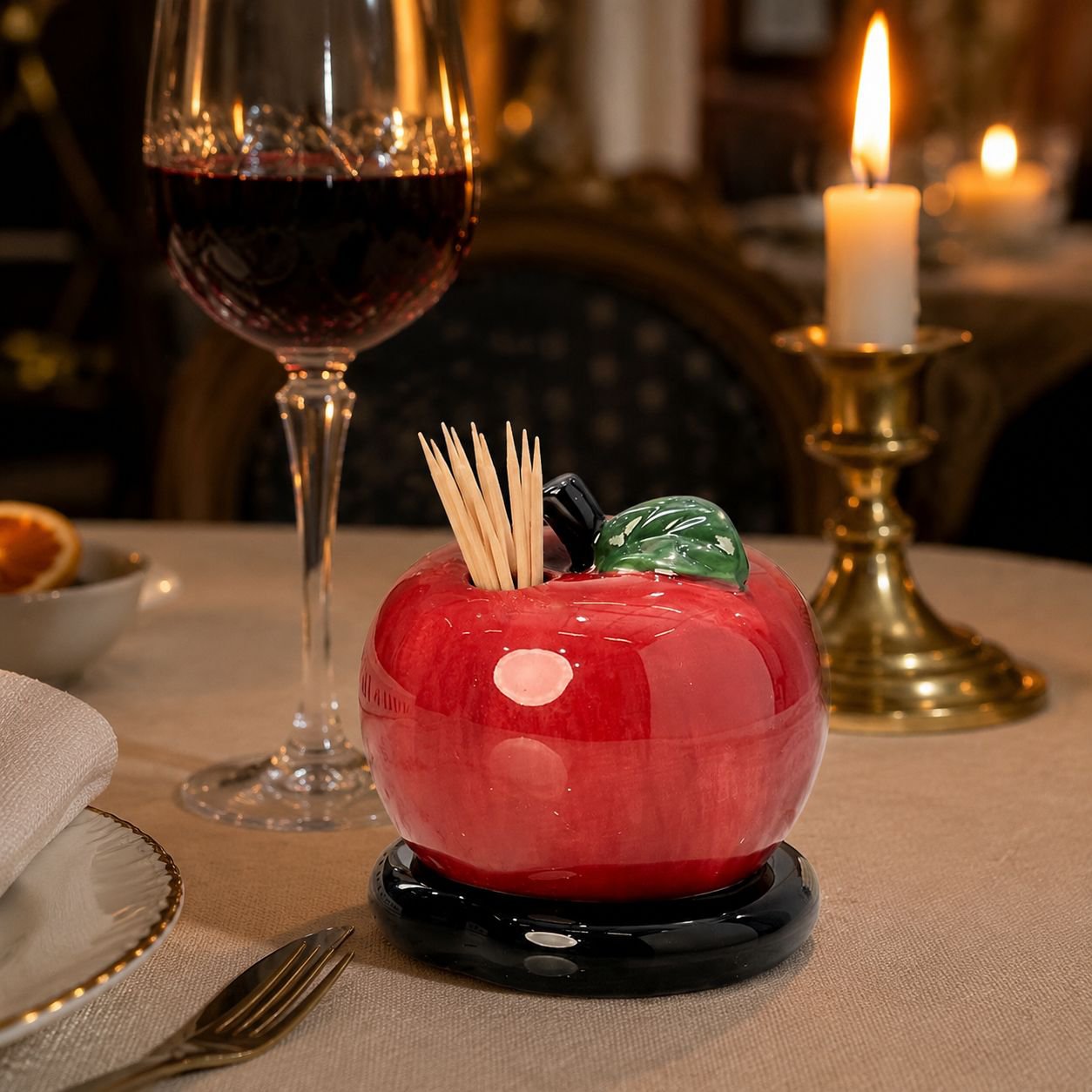 Boîte à cure-dents en céramique en forme de pomme