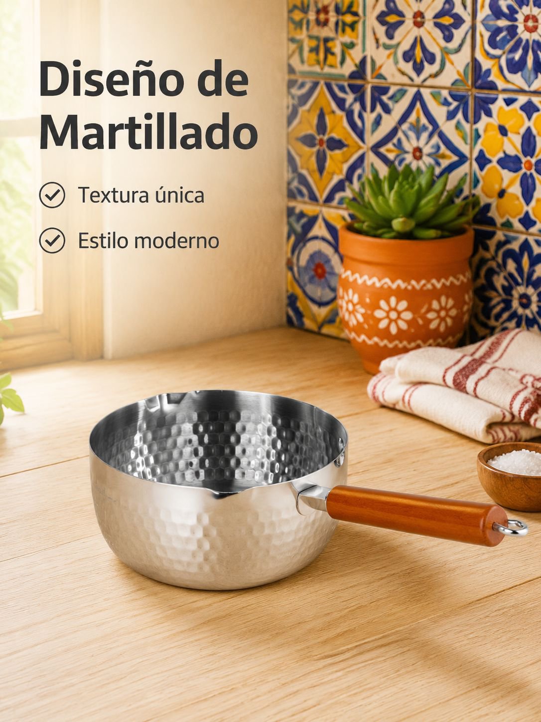 Olla multiusos sin recubrimiento, con textura martillada y grosor reforzado