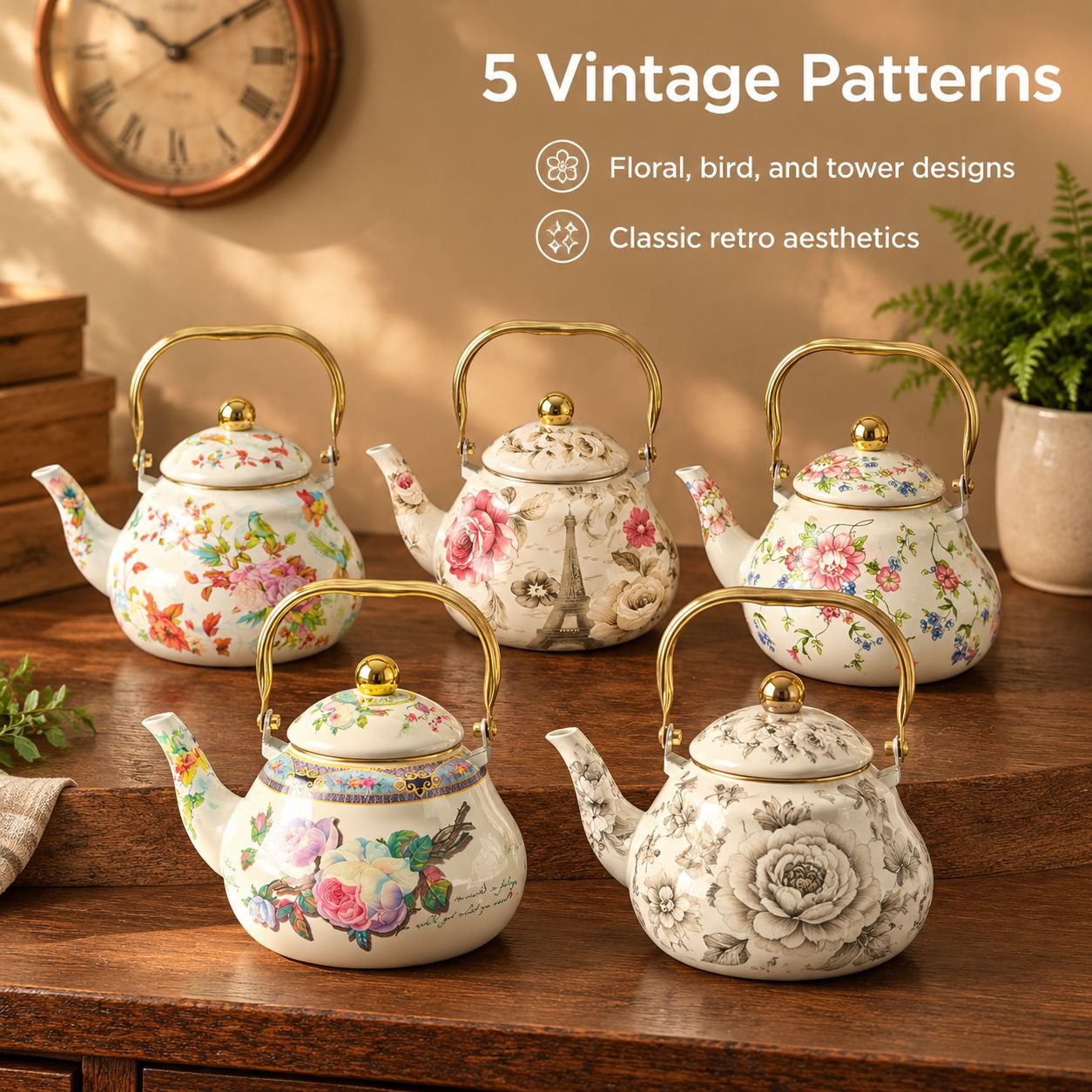 Vintage-style thick-walled enamel-look ceramic teapot