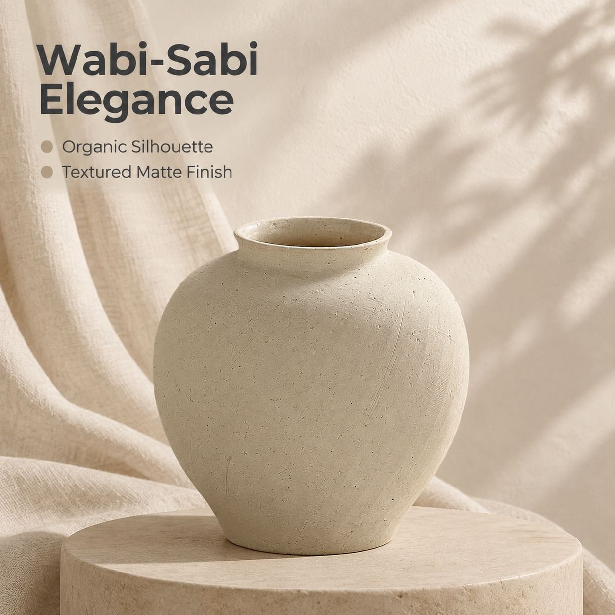 Vintage Wabi-Sabi White Ceramic Vase Rustic Pottery Floral Jar Home Ornament