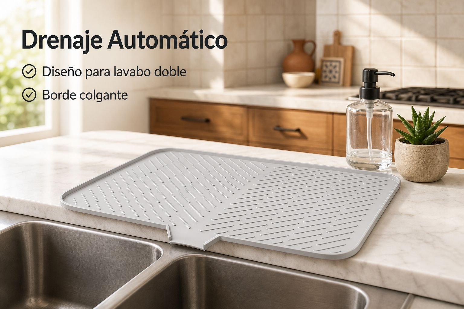 Alfombrilla de drenaje inclinada de silicona para platos grandes