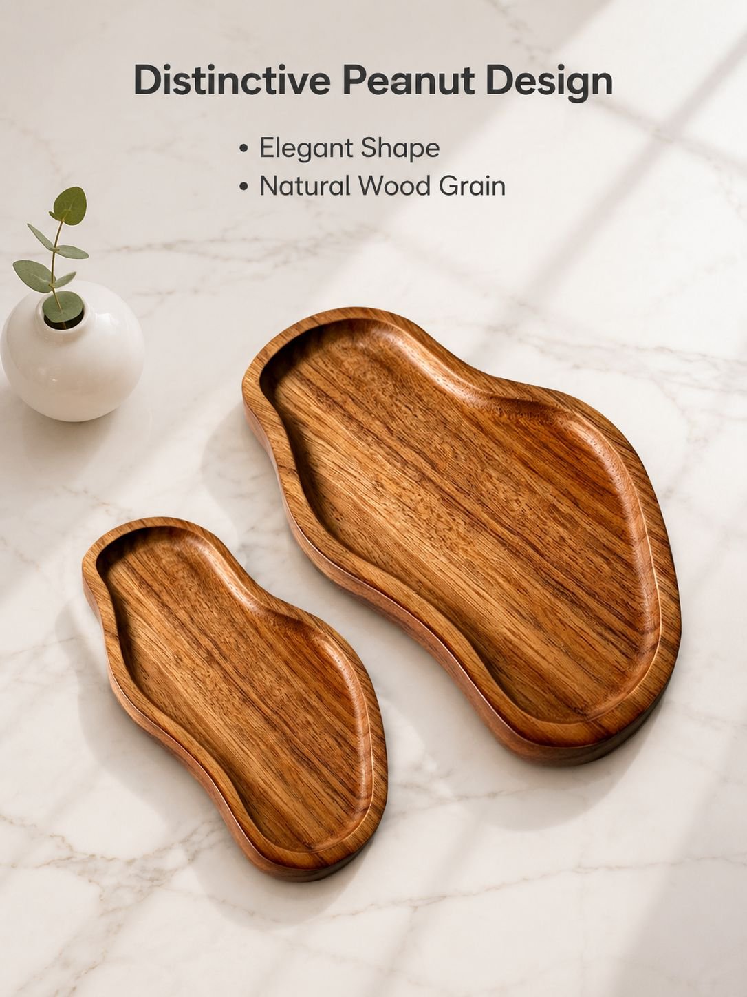 Japanese Solid Wood Peanut-Shaped Tray, Acacia Tea Snack Fruit Dessert Tray