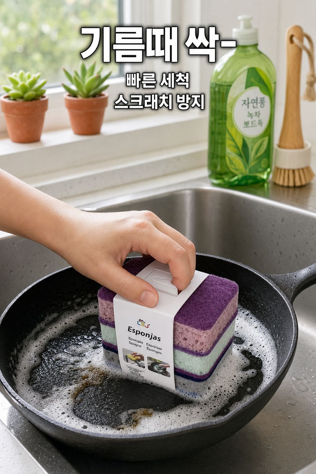 고급스러운 컬러 수세미 스펀지 브러시
