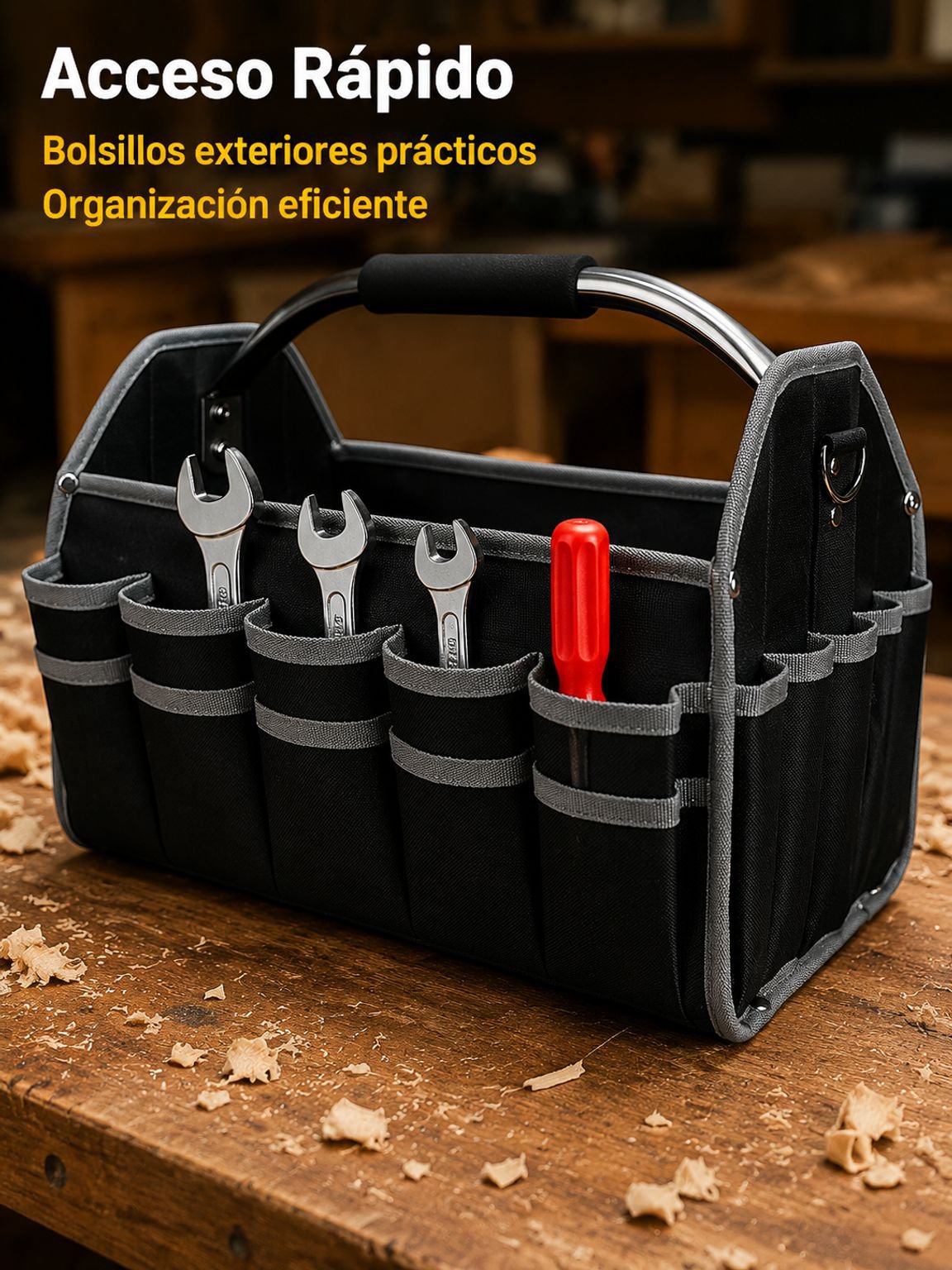 Compartimentos internos de la bolsa de herramientas portátil