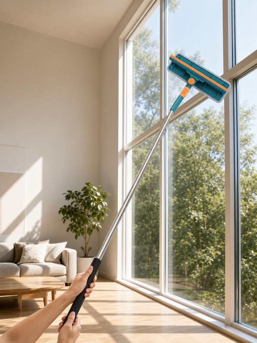 Effiziente Reinigung von Glasflächen mit Teleskopstange