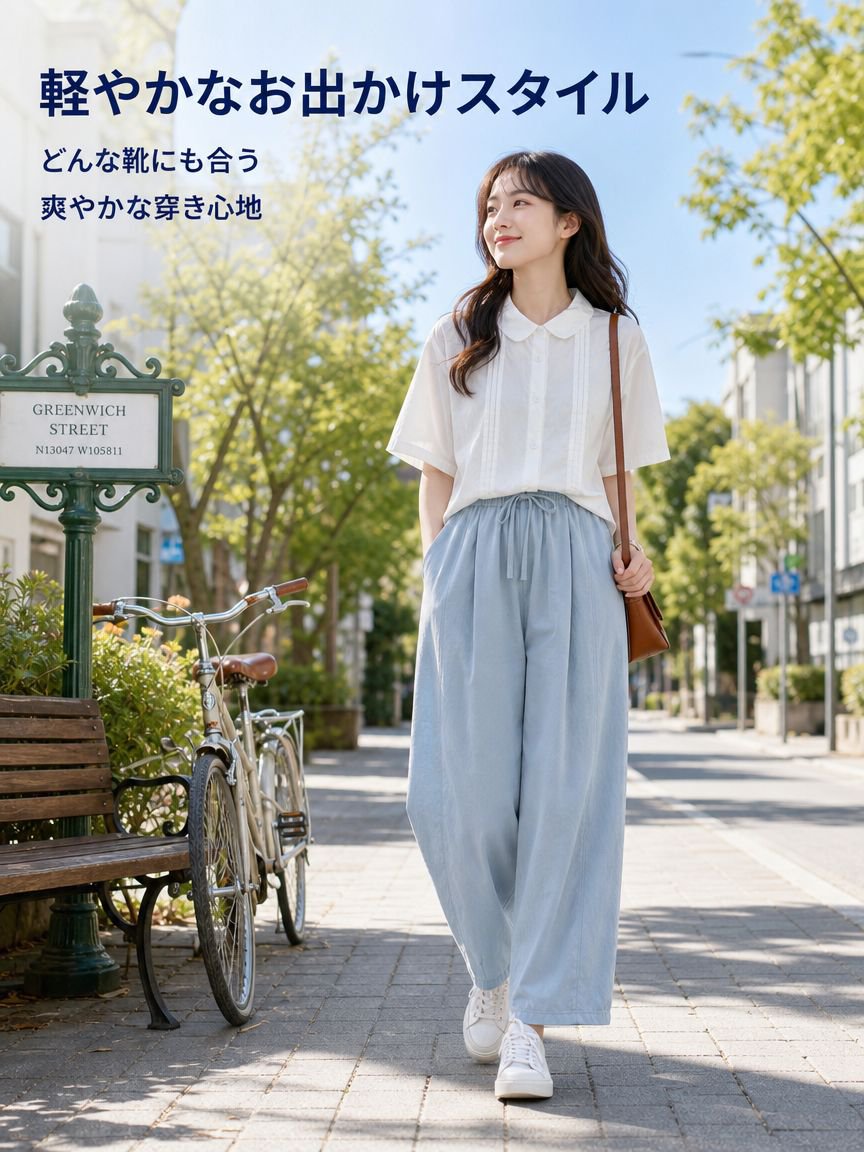 カジュアルなストレートレッグパンツ、シンプルなドローストリング付きハイウエストスリムフィット万能ルーズハーレムパンツ（女性用）