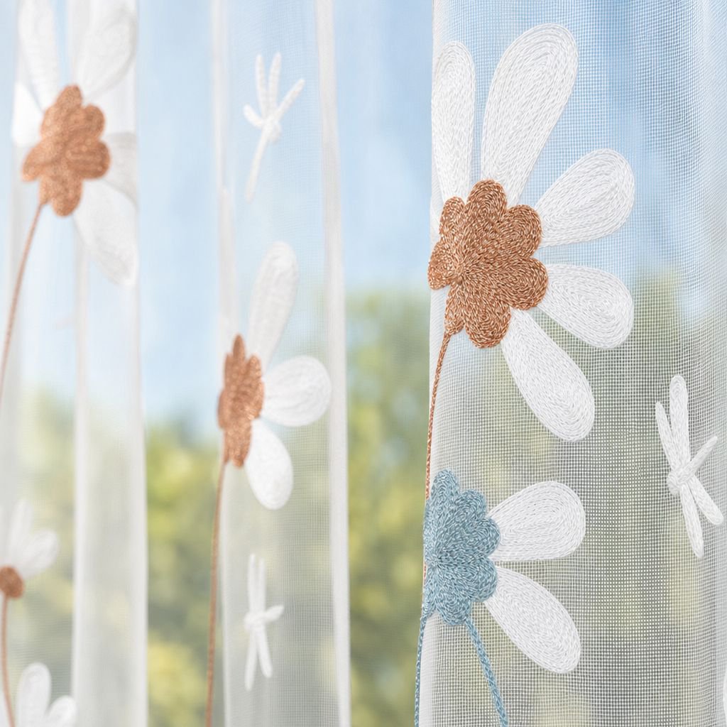Window screen with chrysanthemum embroidery, simple and transparent modern fabric, suitable for livi
