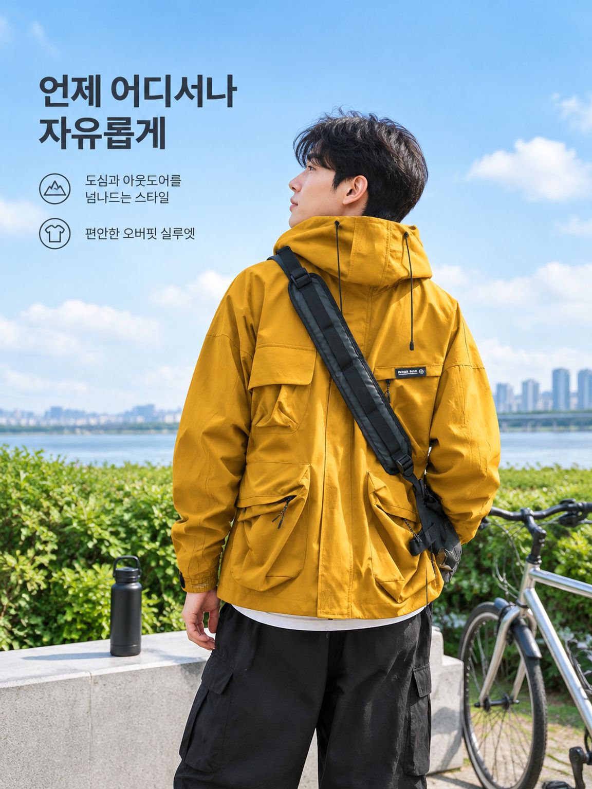 남성용 가을 겨울 오버핏 멀티 포켓 기능성 방풍 아우터