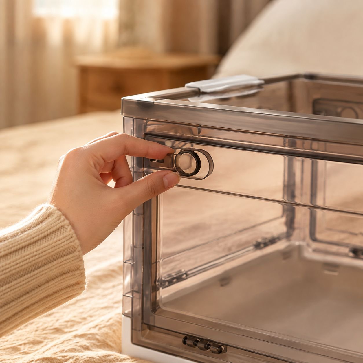 Foldable multi-purpose storage organizer box in living room