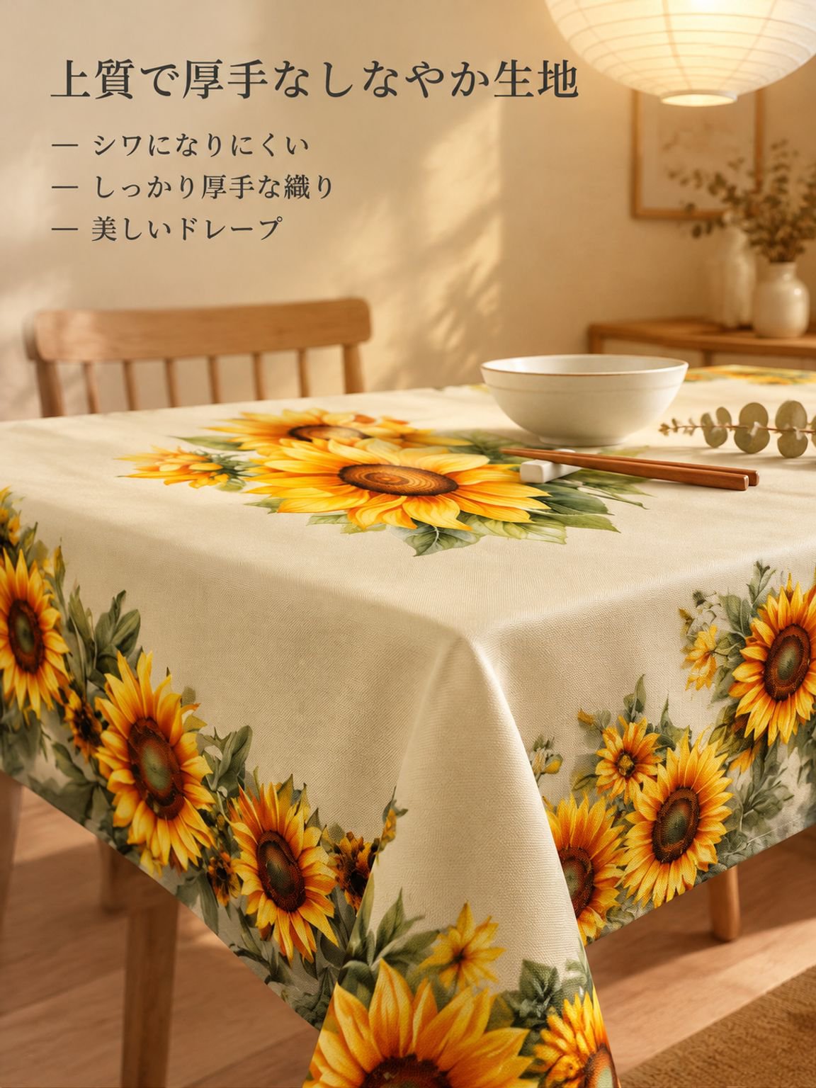 春夏の花鳥・ひまわり柄 撥水・防汚加工 パーティーテーブルクロス