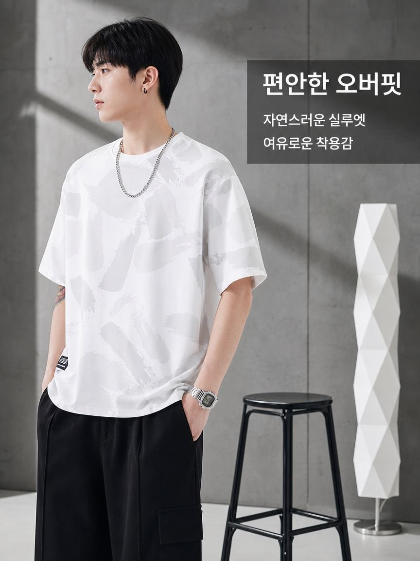남자 여름 루즈핏 캐주얼 카무플라주 반팔 티셔츠