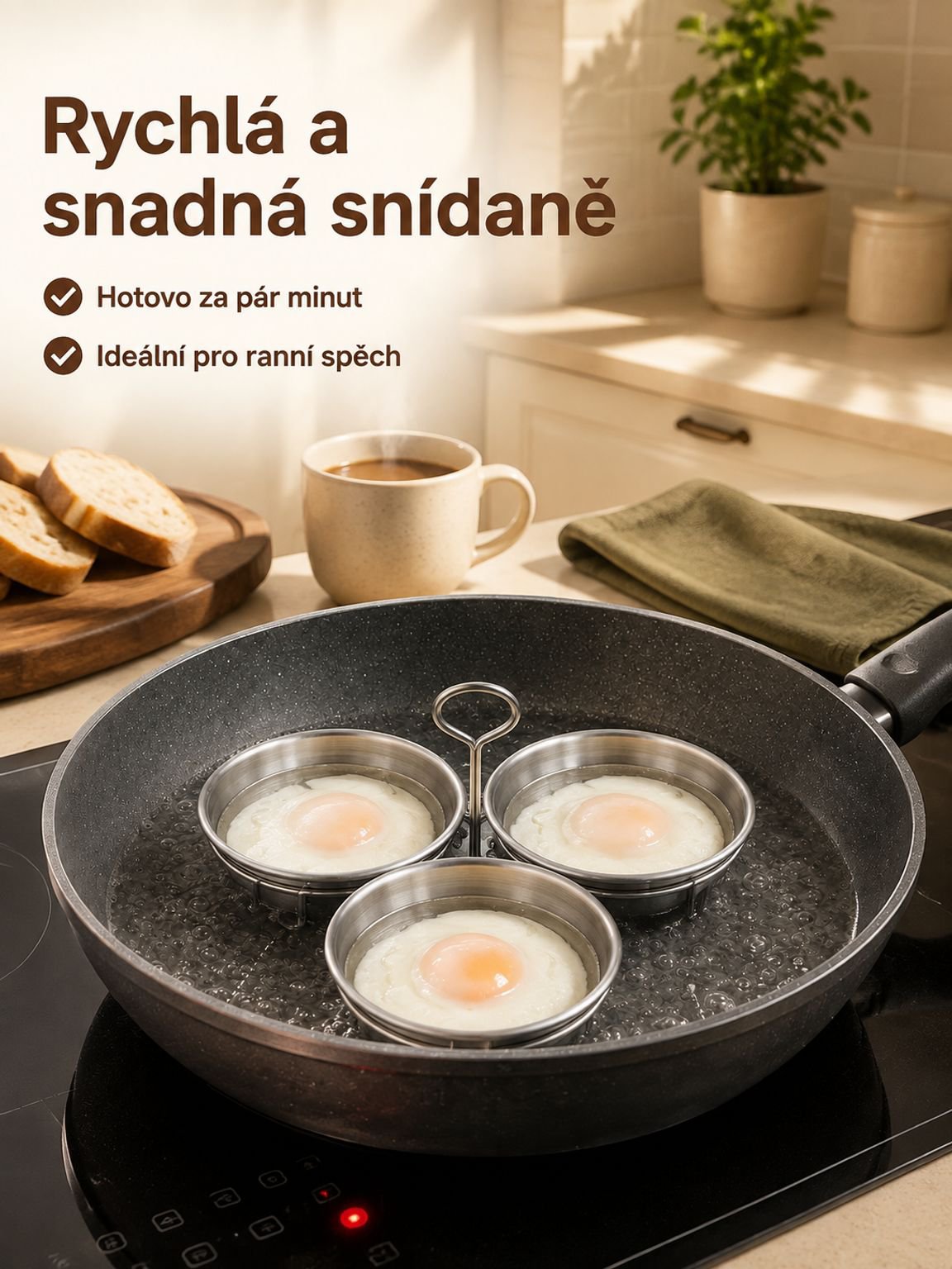 Třív&nbsp;jednom nerezový napařovač vajec