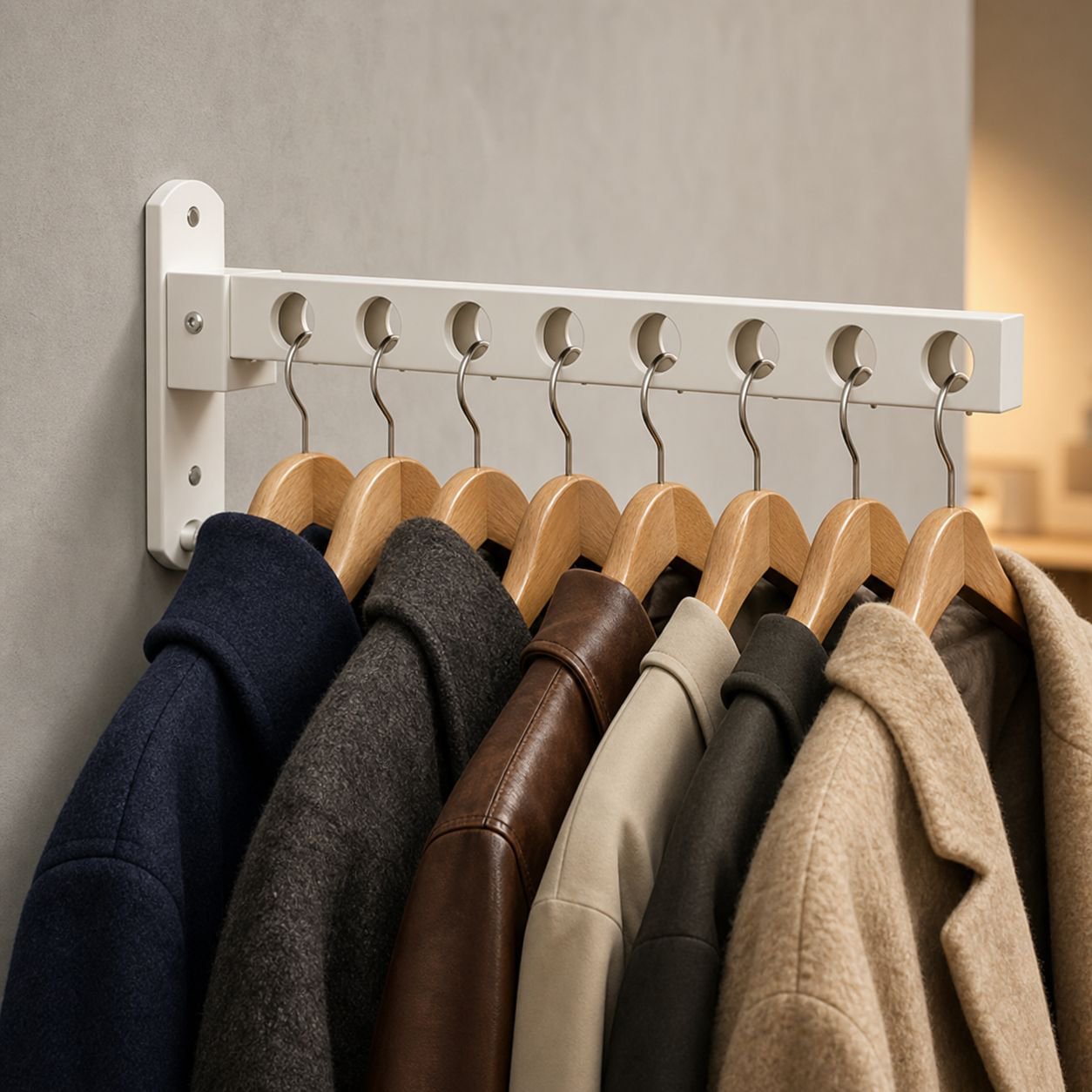 Clothes drying on a portable hanger by the window