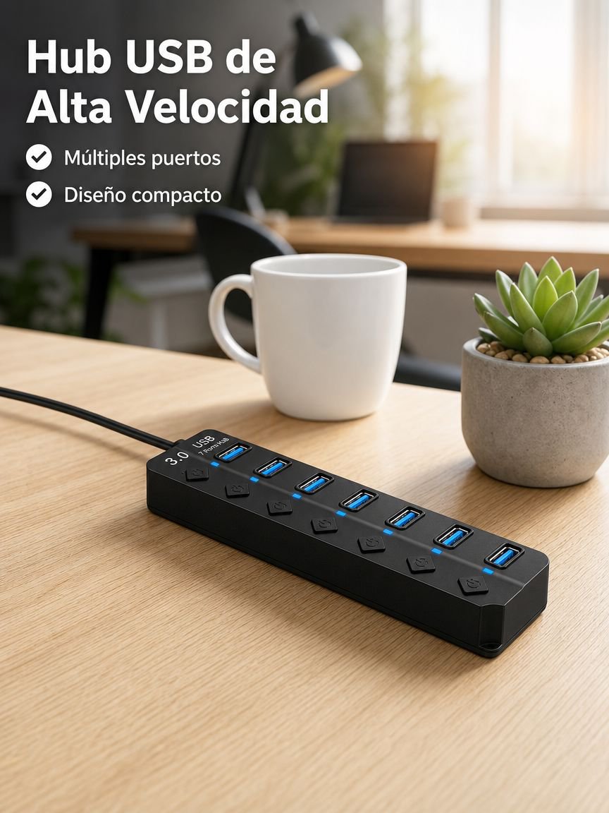 Divisor USB de cuatro puertos con interruptor y extensor para computadora