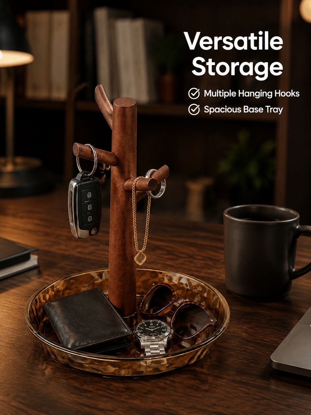Solid Wood Entrance Porch Key Holder Office Desk Jewelry Storage Organizer