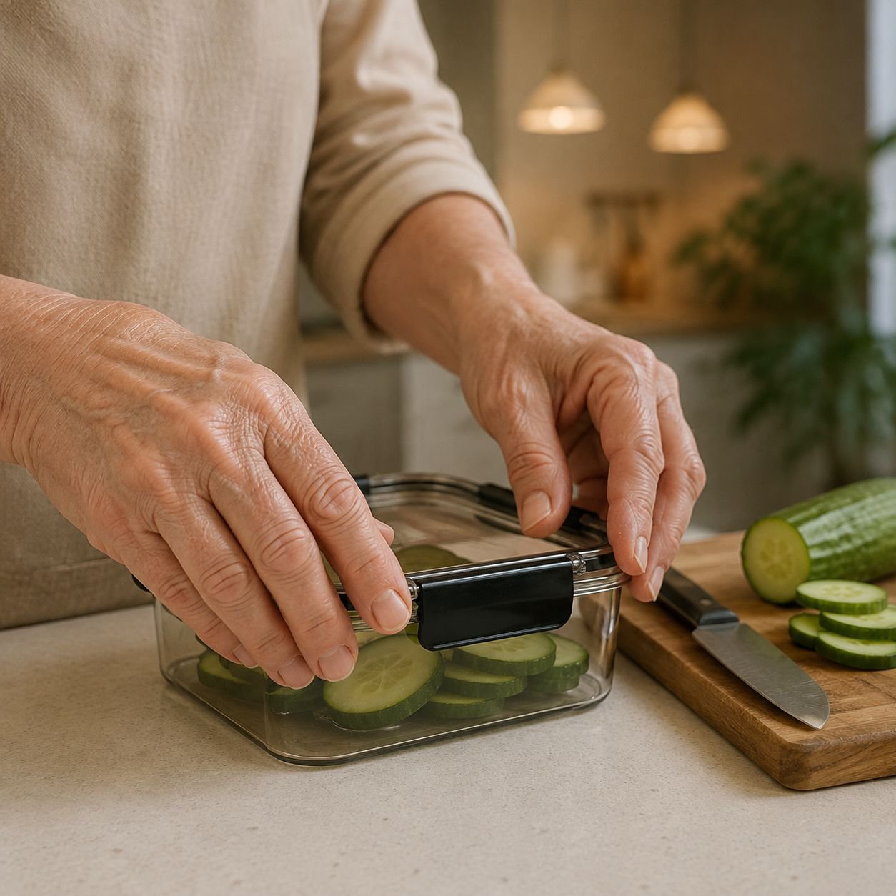 Fresh produce stored in airtight container