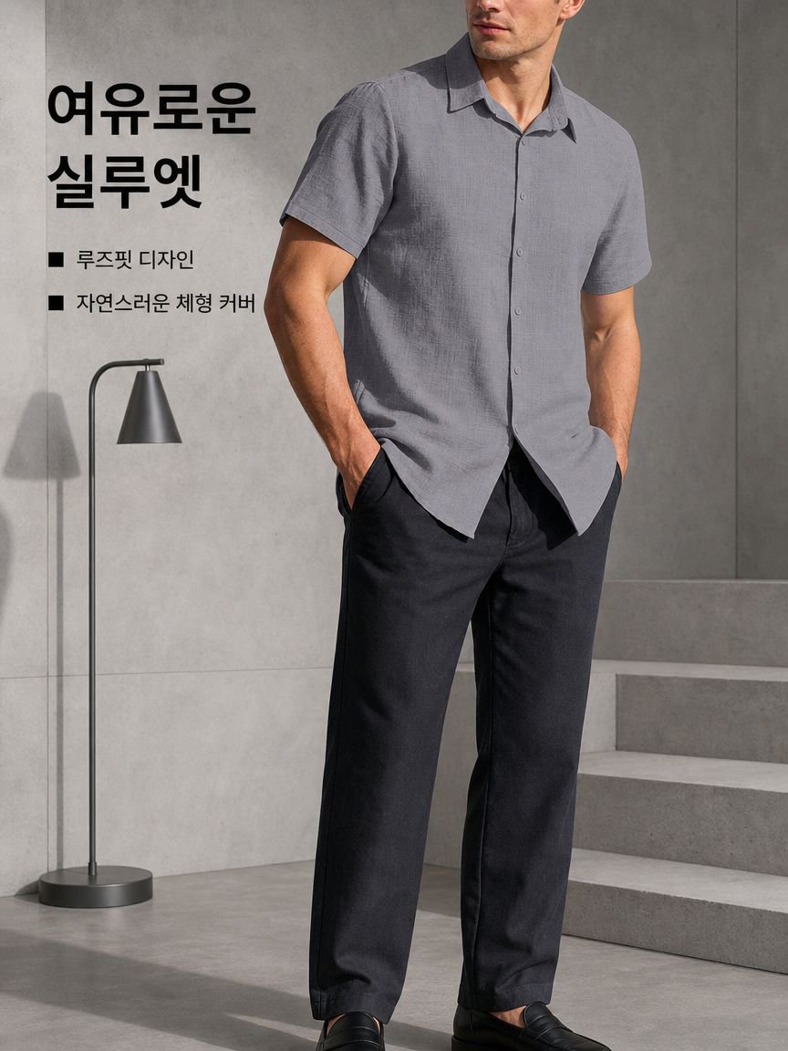 남성용 면마 캐주얼 셔츠