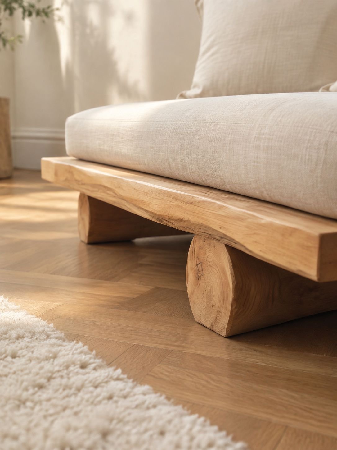 Détail du bois massif du fauteuil naturel