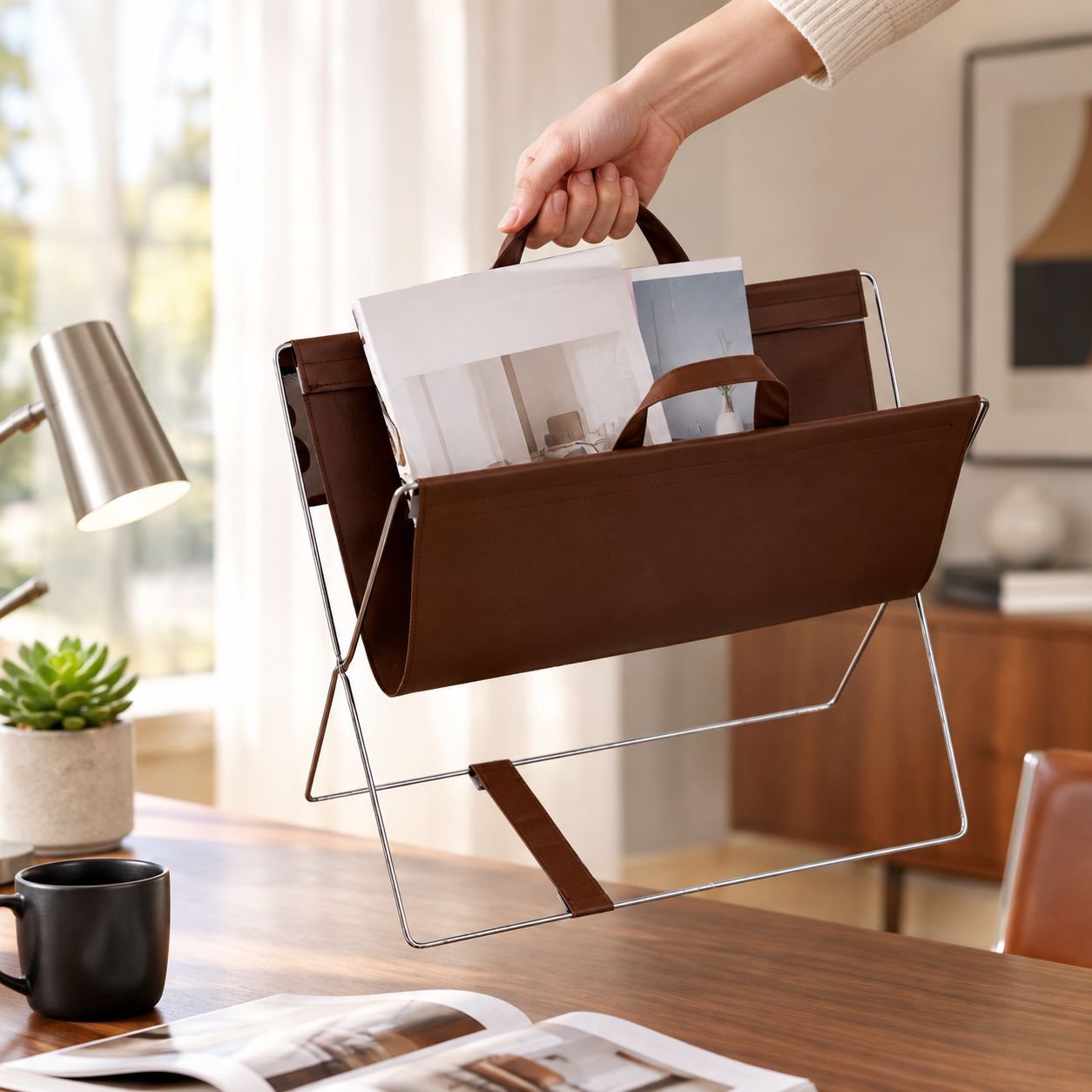Modern minimalist luxury showroom: bookshelf, magazine rack, display shelf, desktop home decor pictu