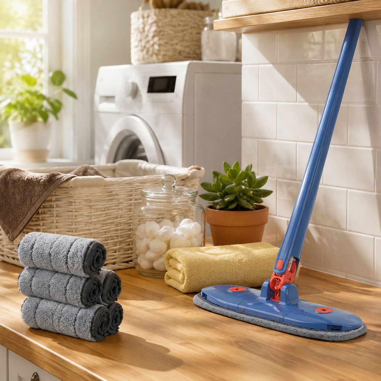 Household window cleaning with telescopic glass cleaner